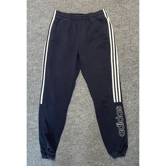 Adidas Navy Blue Joggers With White Stripes Men Size M - Picture 1 of 4